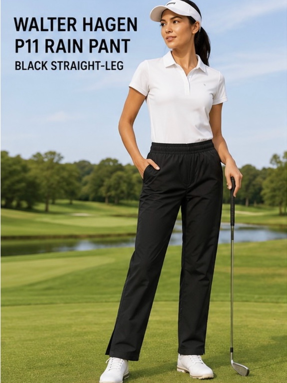 Walter Hagen P11 Rain Pant - Black Straight-Leg Women's Pants